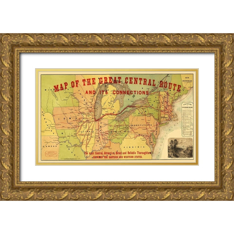 Great Central Railroad Route - Thomas 1856 Gold Ornate Wood Framed Art Print with Double Matting by Thomas