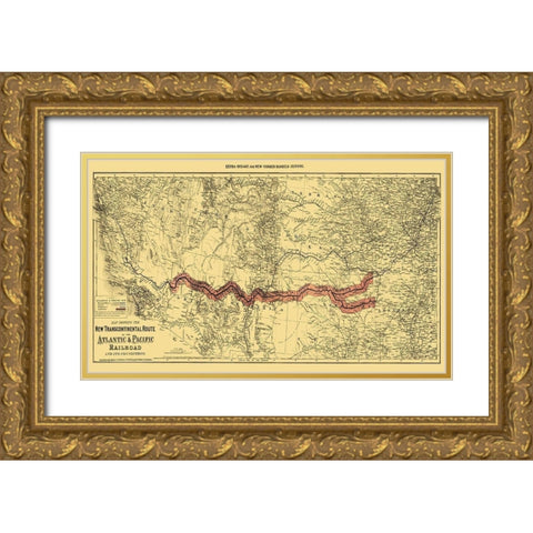 Atlantic and Pacific Railroad and Connections 1883 Gold Ornate Wood Framed Art Print with Double Matting by Colton