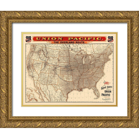 Union Pacific Railroad - Knight 1892 Gold Ornate Wood Framed Art Print with Double Matting by Knight