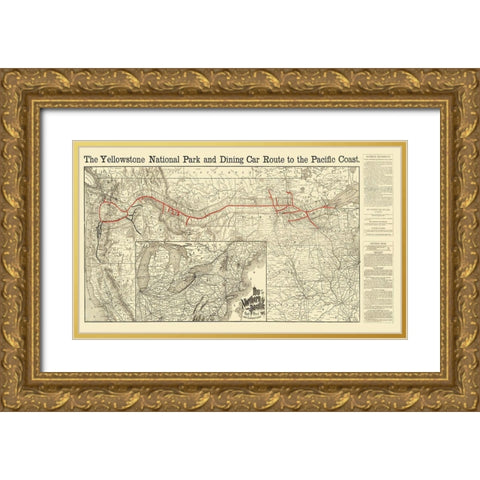 Northern Pacific Railroad, Yellowstone Route 1897 Gold Ornate Wood Framed Art Print with Double Matting by Rand McNally