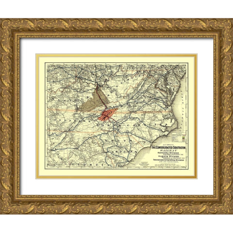 Consolidated Southern Railway - Colton 1883 Gold Ornate Wood Framed Art Print with Double Matting by Colton