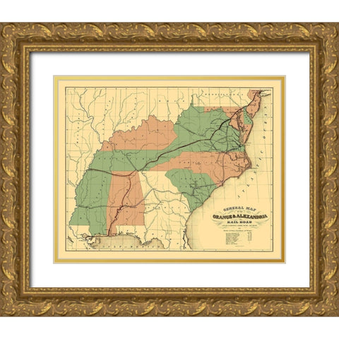 Orange and Alexandria Railroad - Ackerman 1851 Gold Ornate Wood Framed Art Print with Double Matting by Ackerman