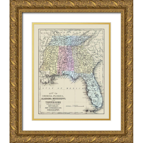 South Eastern United States - Mitchell 1877 Gold Ornate Wood Framed Art Print with Double Matting by Mitchell