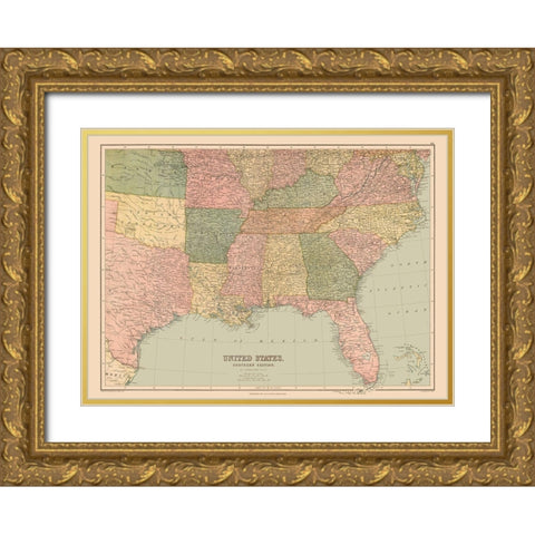 Southern Section of US - Black 1867 Gold Ornate Wood Framed Art Print with Double Matting by Black