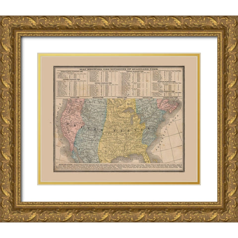 Divisions of Standard Time - Cram 1888 Gold Ornate Wood Framed Art Print with Double Matting by Cram