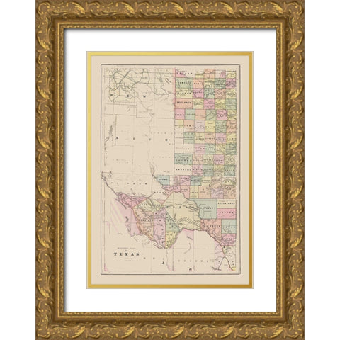 Western Texas - Cram 1892 Gold Ornate Wood Framed Art Print with Double Matting by Cram