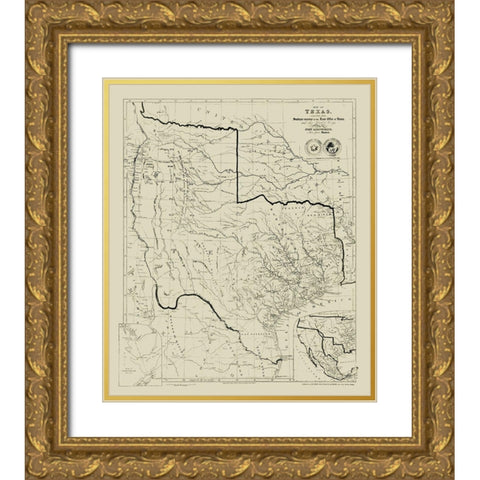 Texas - Arrowsmith 1841  Gold Ornate Wood Framed Art Print with Double Matting by Arrowsmith