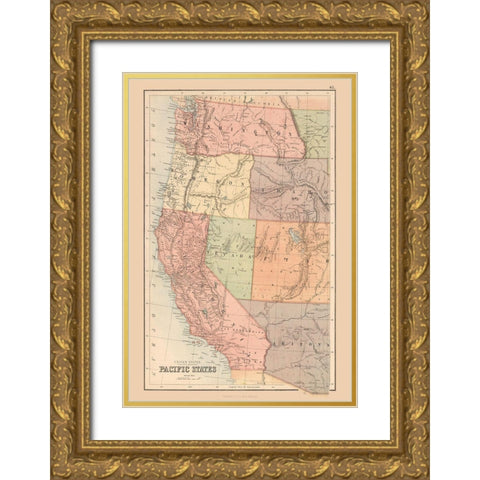 Pacific States of US - Black 1867 Gold Ornate Wood Framed Art Print with Double Matting by Black