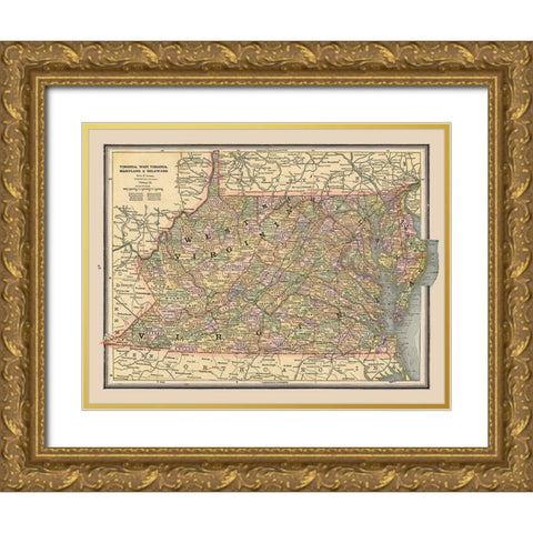 Virginia, West Virginia - Cram 1888 Gold Ornate Wood Framed Art Print with Double Matting by Cram