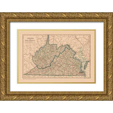 Virginia, West Virginia - Reynold 1921 Gold Ornate Wood Framed Art Print with Double Matting by Reynolds