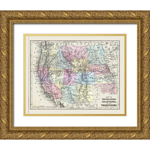 Western United States - Mitchell 1877 Gold Ornate Wood Framed Art Print with Double Matting by Mitchell