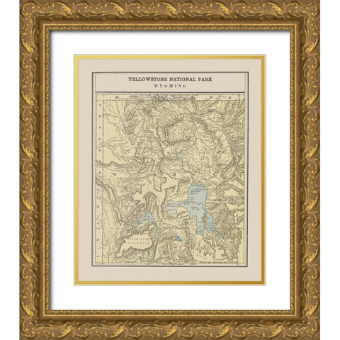 Yellowstone Park - Cram 1892 Gold Ornate Wood Framed Art Print with Double Matting by Cram