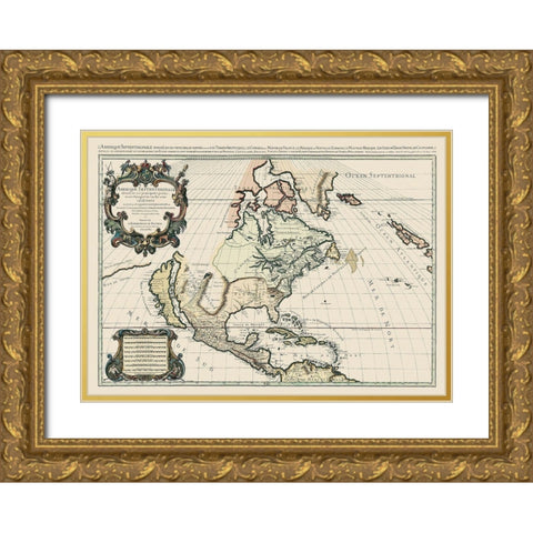 Amerique Septentrionale - 1674 Gold Ornate Wood Framed Art Print with Double Matting by Unknown