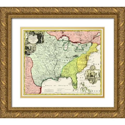 Mississippi, Louisiana - Hennepin 1687 Gold Ornate Wood Framed Art Print with Double Matting by Hennepin