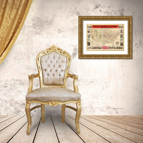 Union Pacific Railway - Rand McNally 1883 Gold Ornate Wood Framed Art Print with Double Matting by Rand McNally
