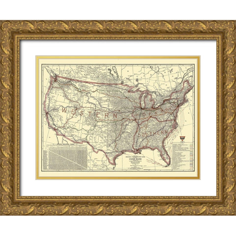 United States Transportation Lines 1921 Gold Ornate Wood Framed Art Print with Double Matting by Rand McNally
