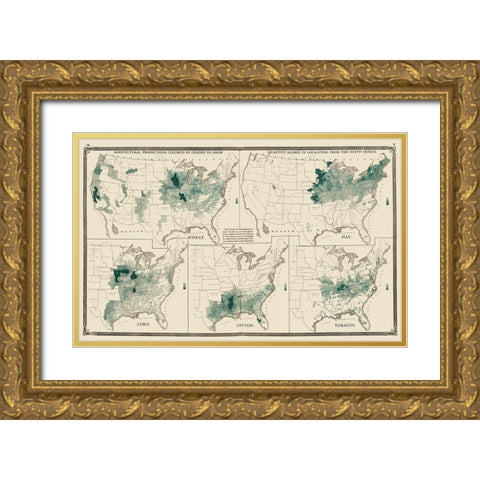US Agriculture Production - Baskin 1876 Gold Ornate Wood Framed Art Print with Double Matting by Baskin