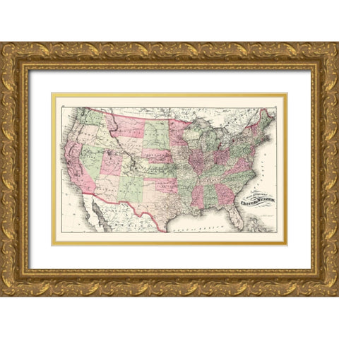 United States Railroads - Hitchcock 1877 Gold Ornate Wood Framed Art Print with Double Matting by Hitchcock