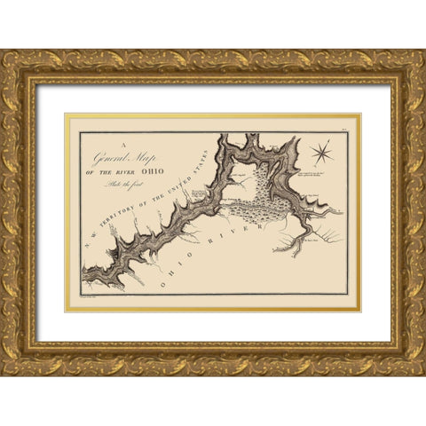 Ohio River - Collot 1796 Gold Ornate Wood Framed Art Print with Double Matting by Collot