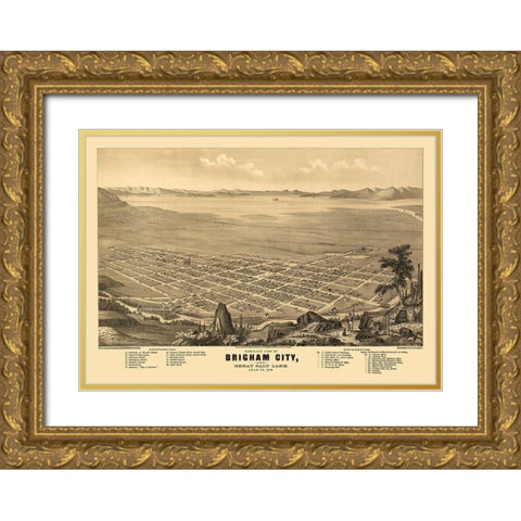 Brigham Utah - Glover 1875  Gold Ornate Wood Framed Art Print with Double Matting by Glover