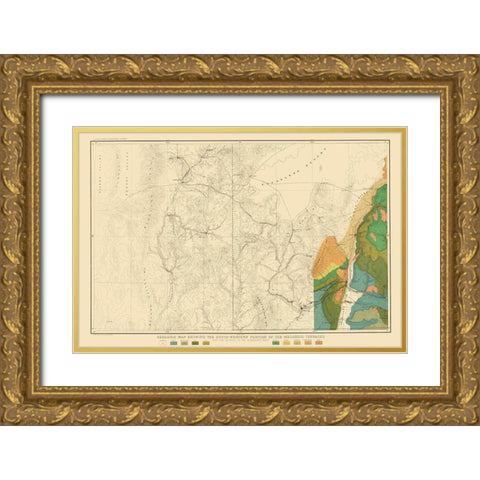 Mesozoic Terraces South Western Portion - USGS Gold Ornate Wood Framed Art Print with Double Matting by USGS