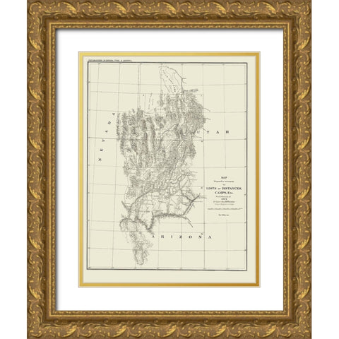 Nevada Utah Arizona Geographical - Wheeler 1872 Gold Ornate Wood Framed Art Print with Double Matting by Wheeler