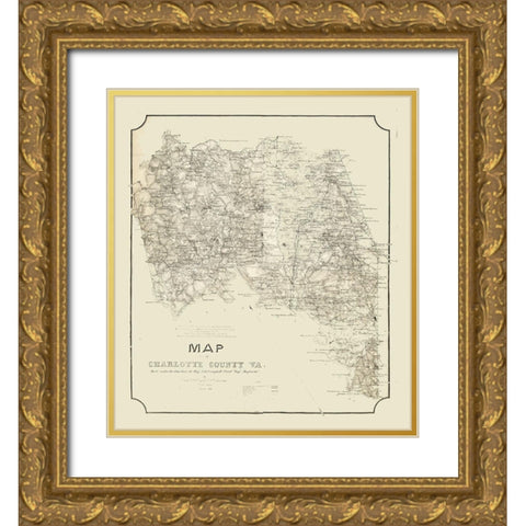 Charlotte County Virginia - Campbell 1864 Gold Ornate Wood Framed Art Print with Double Matting by Campbell