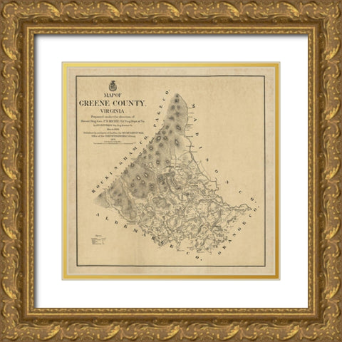 Greene County Virginia - Hotchkiss 1875 Gold Ornate Wood Framed Art Print with Double Matting by Hotchkiss