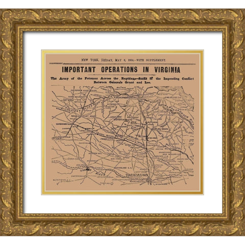 Important Operations Virginia - 1864 Gold Ornate Wood Framed Art Print with Double Matting by Unknown
