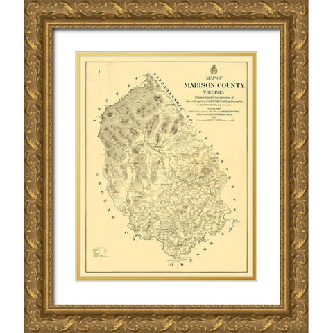 Madison County Virginia - Hotchkiss 1866 Gold Ornate Wood Framed Art Print with Double Matting by Hotchkiss
