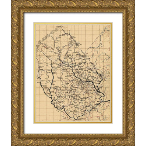 Madison County Virginia -  1860 Gold Ornate Wood Framed Art Print with Double Matting by Unknown