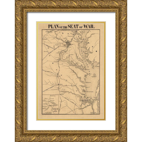 Plan of Seat of War Virginia- Manduvier 1861 Gold Ornate Wood Framed Art Print with Double Matting by Manduvrier