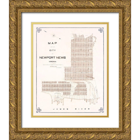 Newport News Virginia - Fitchett 1910 Gold Ornate Wood Framed Art Print with Double Matting by Fitchett