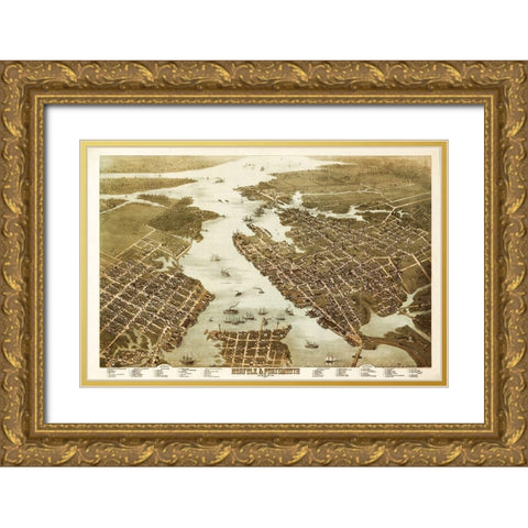 Norfolk Portsmouth Virginia - 1873 Gold Ornate Wood Framed Art Print with Double Matting by Unknown