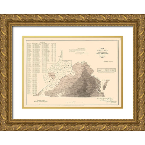 Slave Population Virginia - Kennedy 1861 Gold Ornate Wood Framed Art Print with Double Matting by Kennedy