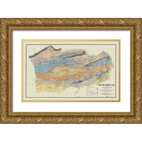 Wythe County Virginia - Boyd 1890 Gold Ornate Wood Framed Art Print with Double Matting by Boyd