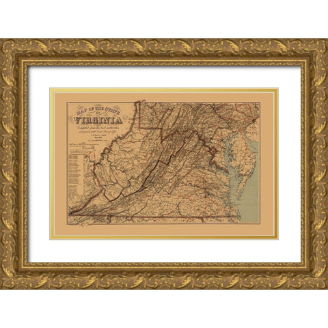 Virginia, West Virginia - Krebs 1864 Gold Ornate Wood Framed Art Print with Double Matting by Krebs