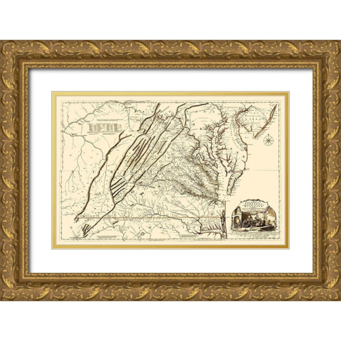 Virginia, Maryland - Jefferys 1751 Gold Ornate Wood Framed Art Print with Double Matting by Jefferys