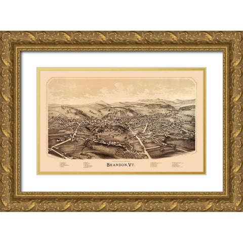 Brandon Vermont - Burleigh 1890  Gold Ornate Wood Framed Art Print with Double Matting by Burleigh