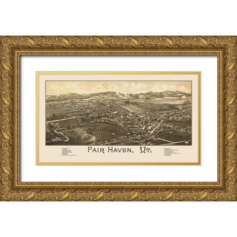 Fair Haven Vermont - Burleigh 1886 Gold Ornate Wood Framed Art Print with Double Matting by Burleigh