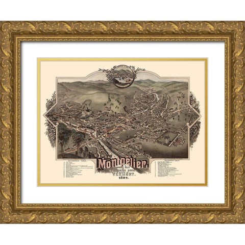 Montpelier Vermont - Norris 1884  Gold Ornate Wood Framed Art Print with Double Matting by Norris