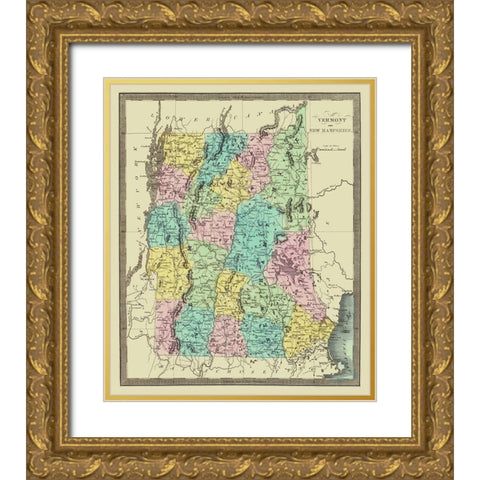 Vermont, New Hampshire - David Burr 1835 Gold Ornate Wood Framed Art Print with Double Matting by Burr
