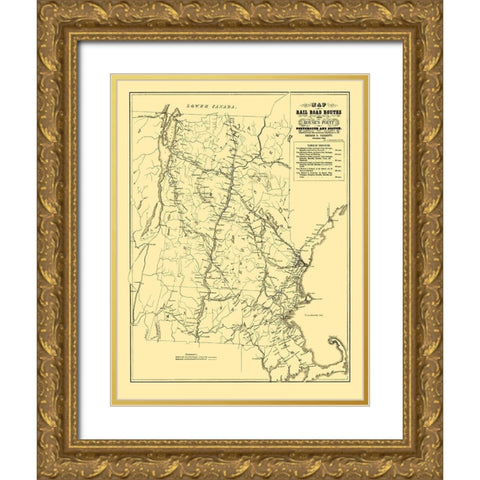 Portsmouth and Boston Railroad Routes 1848 Gold Ornate Wood Framed Art Print with Double Matting by Parrott