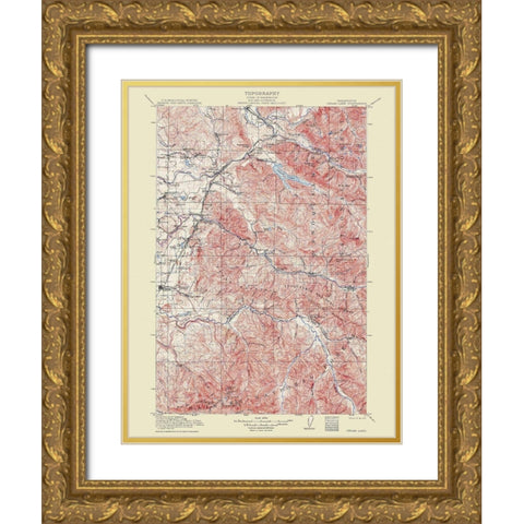 Cedar Lake Washington Quad - USGS 1913 Gold Ornate Wood Framed Art Print with Double Matting by USGS