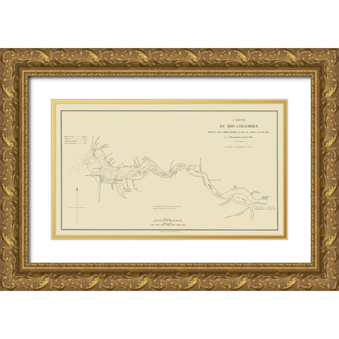 Columbia River, Oregon, Washington - Bertrand 1844 Gold Ornate Wood Framed Art Print with Double Matting by Bertrand