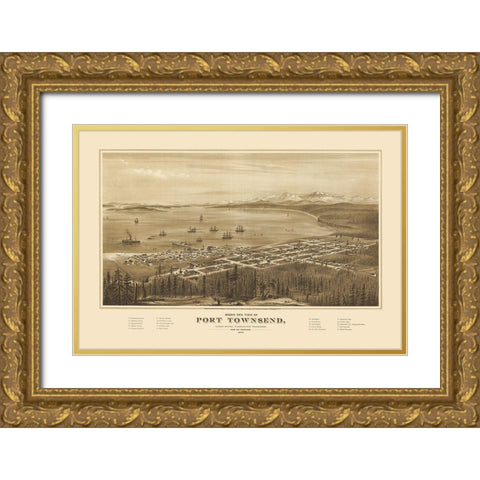 Port Townsend Washington - Glover 1878 Gold Ornate Wood Framed Art Print with Double Matting by Glover