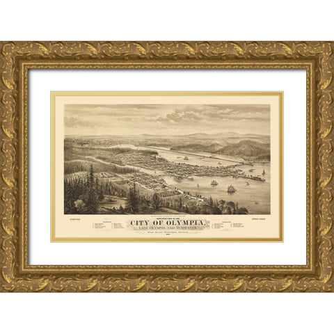 Olympia Washington - Glover 1879 Gold Ornate Wood Framed Art Print with Double Matting by Glover