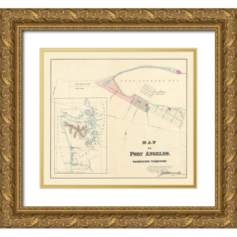 Port Angeles Washington - Edmunds 1864  Gold Ornate Wood Framed Art Print with Double Matting by Edmunds