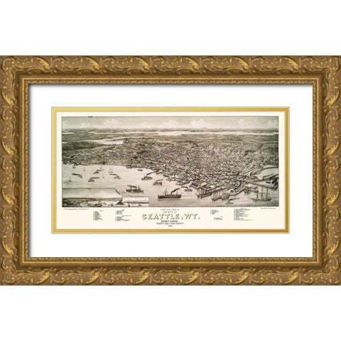 Seattle Washington - Beck 1884 Gold Ornate Wood Framed Art Print with Double Matting by Beck