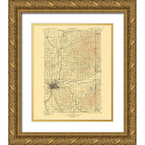 Spokane Washington Quad - USGS 1901 Gold Ornate Wood Framed Art Print with Double Matting by USGS